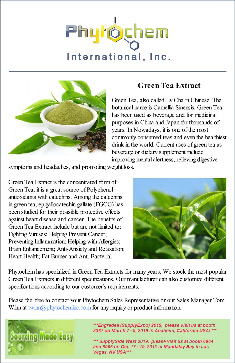 Products Promotion Green Tea Extract Phytochem International Inc.